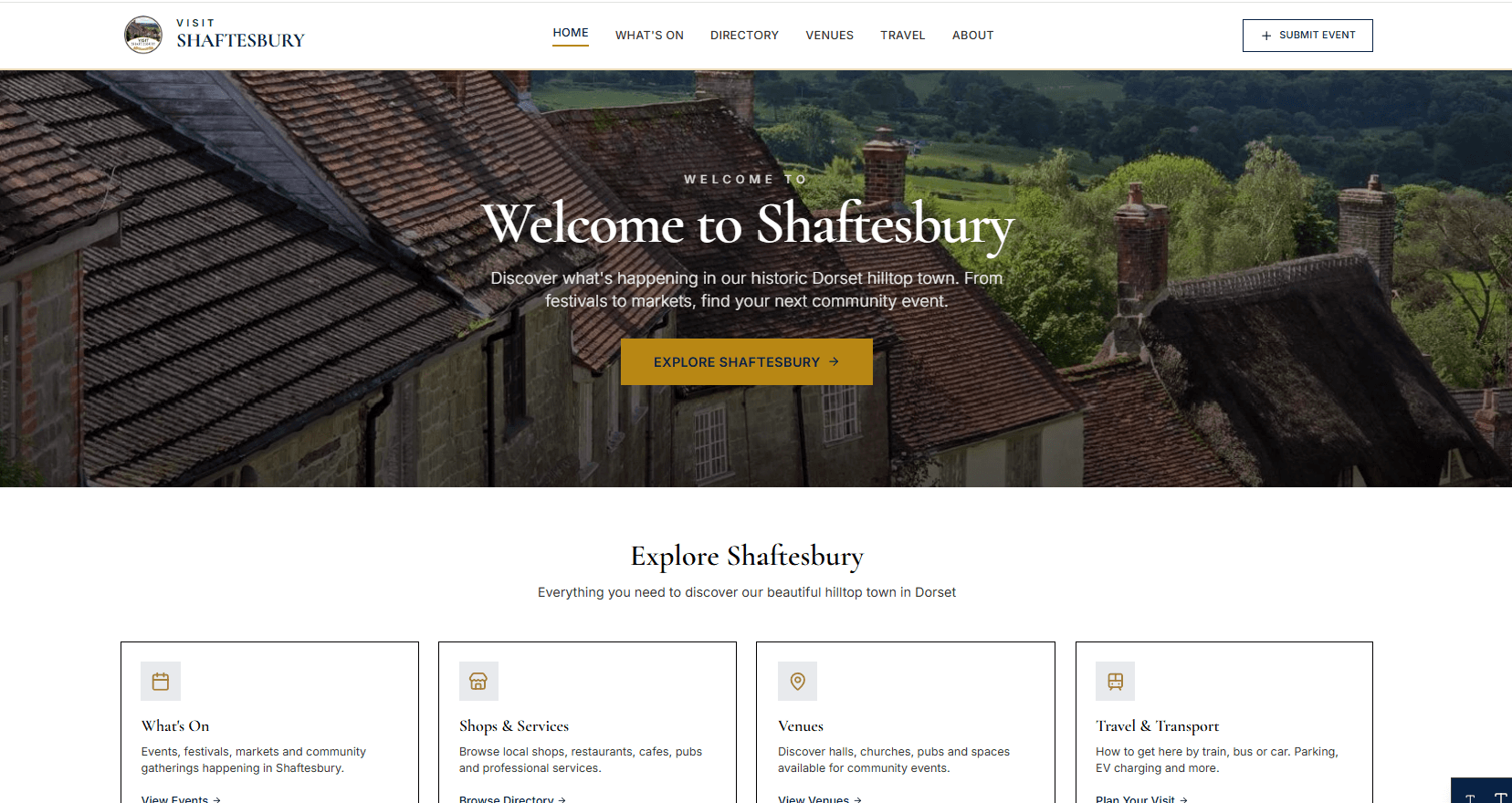 Shaftesbury tourism website by TownStack